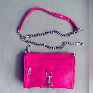 Rebecca Minkoff fuchsia leather bag with detachable chain shoulder strap